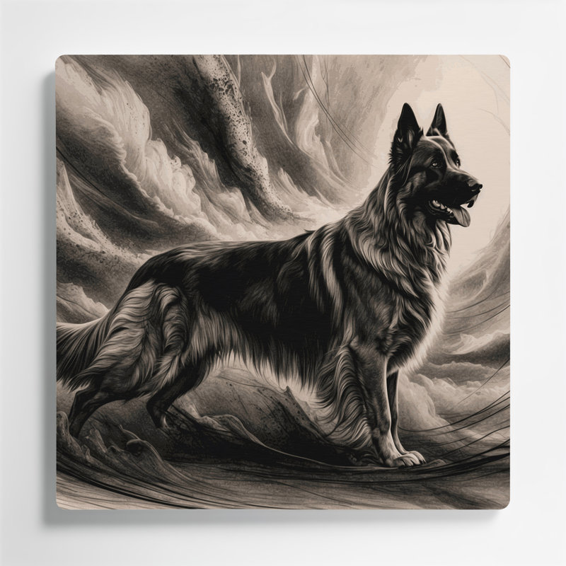 Chiens, chien de berger du Caucase, art mural en métal beige, H 12 po x l 12 po