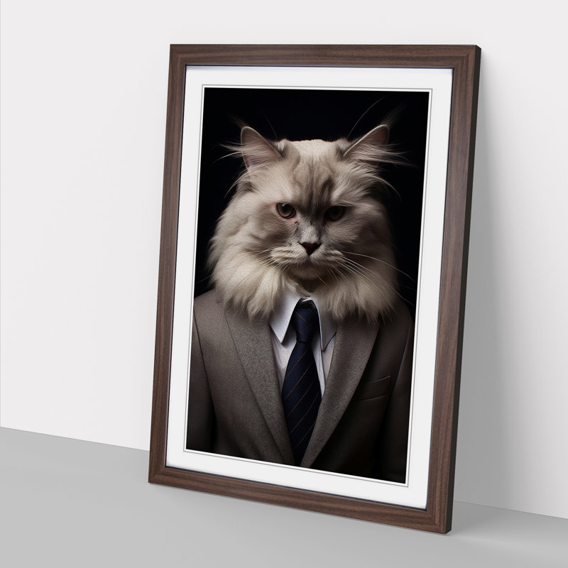 Ragdoll Cat in a Suit Painting No.3 - Framed Print, 34cm H x 25cm W x 2cm D, Walnut 