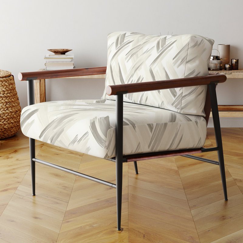 Chaise d'appoint à rayures - fauteuil à rayures gris, Bras ronds bruns