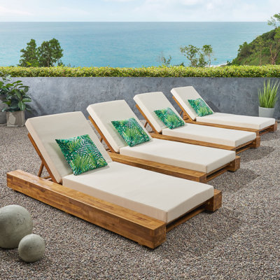 Lyor Acacia Wood Outdoor Chaise Lounge Set with Cushions & Adjustable Backrest