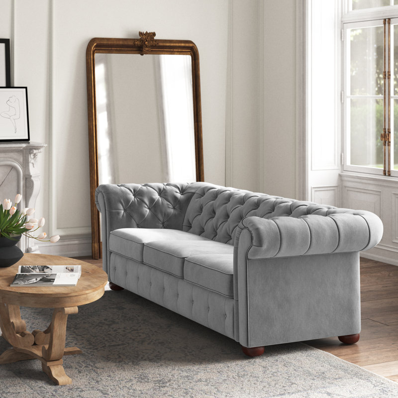 Huskins Upholstered 91.25'' Sofa, Gray Velvet