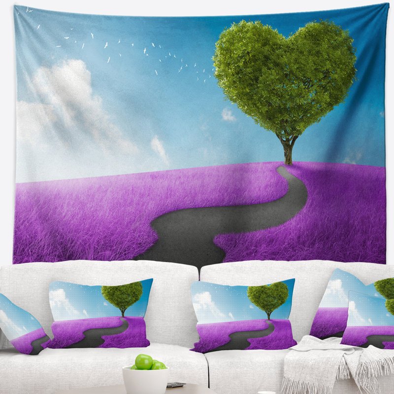 Tapisserie abstraite d'arbre de coeur, H 50 po x l 60 po