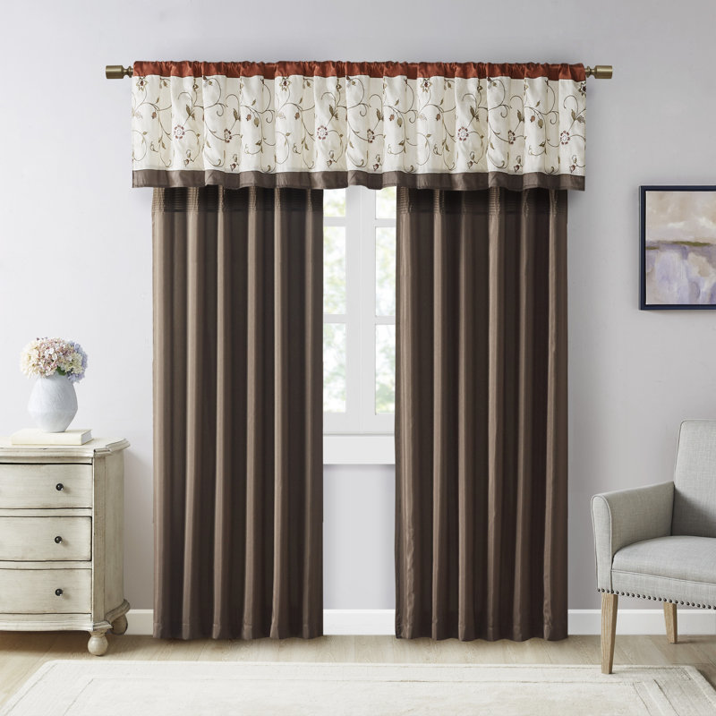 Spice Embroidered Ground Length Blackout Curtain Panel