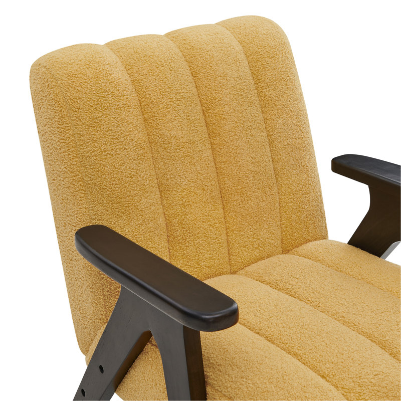 Chaise d'appoint jaune avec coussins de dossier à accoudoirs chauds avec détails en bois, Jaune