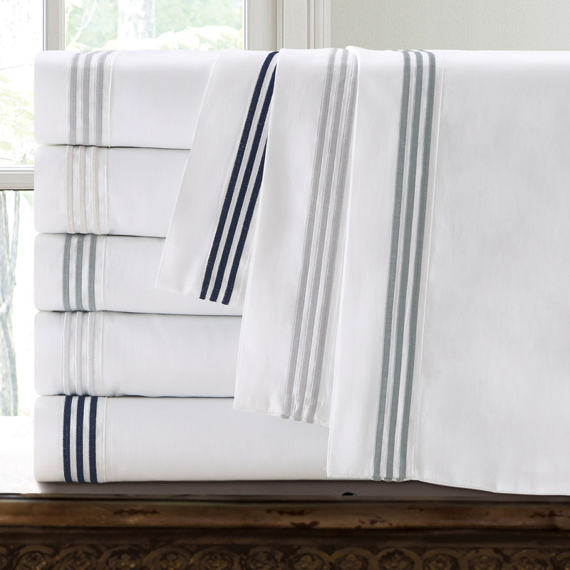 Three Line Hotel Sateen Striped Sheet Set, Light Gray, Full