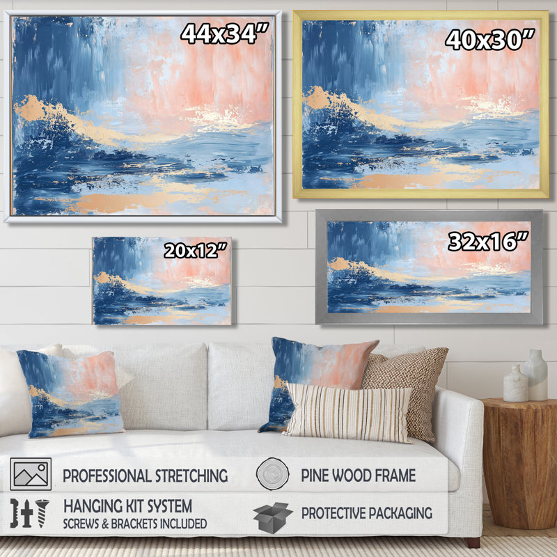 «Parallel Beach of Abstract Coastal Landscape III», art mural abstrait minimaliste, H 30 po x l 40 po, Cadre flottant