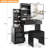 Vanity Desk with Mirror and LED Lights, Makeup Vanity Desk with Sliding Lighted Mirror, Dressing Table Set with Stool & 4 Drawers, Storage Shelves