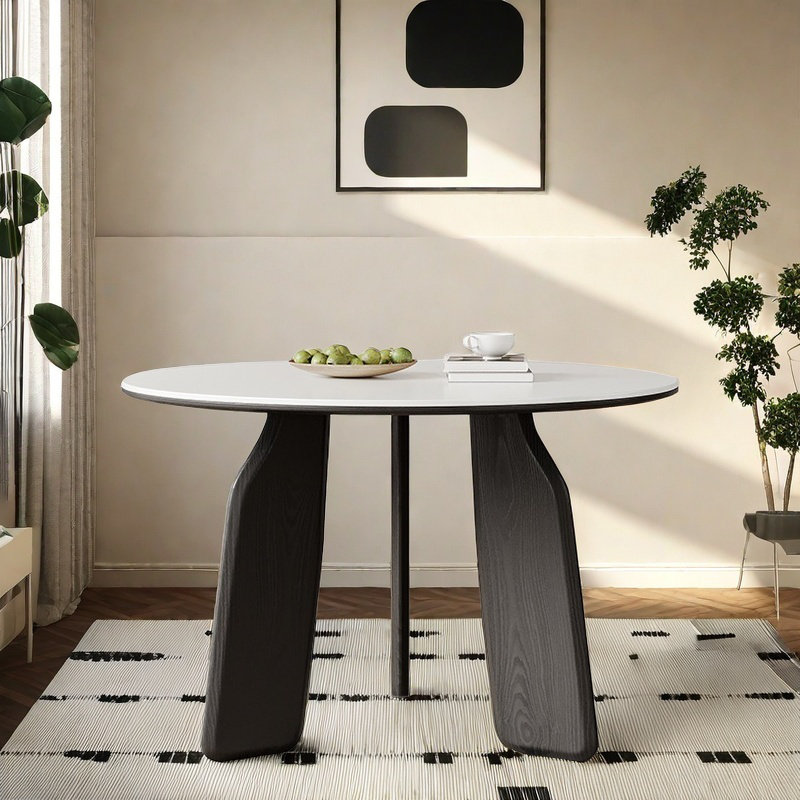 Table de salle à manger ronde en chêne avec ardoise mat., H 29,53 po x L 51,18 po x l 51,18 po