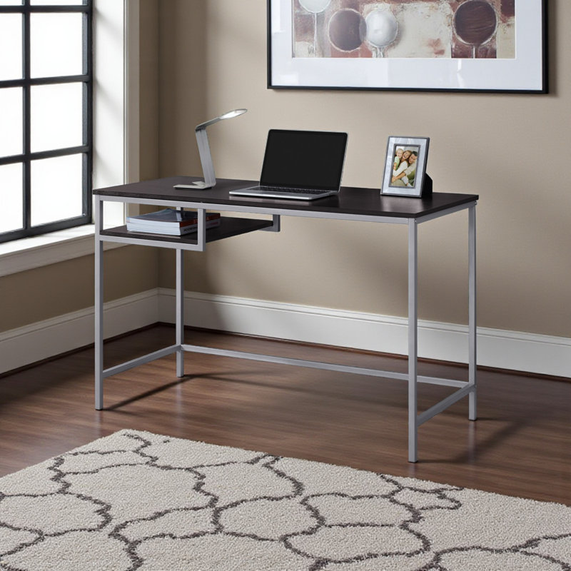 Jericho Dark Brown Finish Computer Desk with Silver Metal Legs, 29.76" H X 47.88" W X 21.86" D