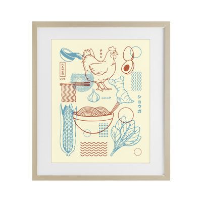 Minimalist Ramen Ingredients Framed Print Under Glass, design by Tobe Fonseca
