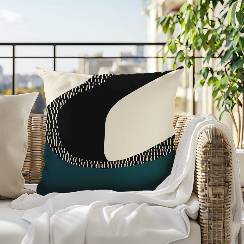 Coussin carré intérieur / extérieur pia, H 15 po x l 15 po, Émeraude / noir / blanc cassé