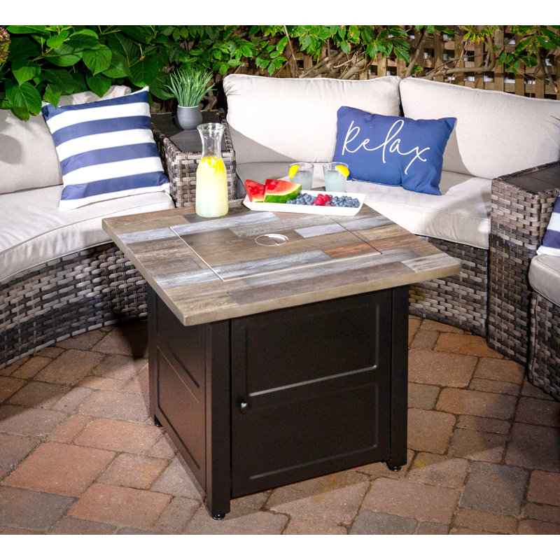 Cayden 30" Square Black and Brown Steel Gas Fire Pit Table