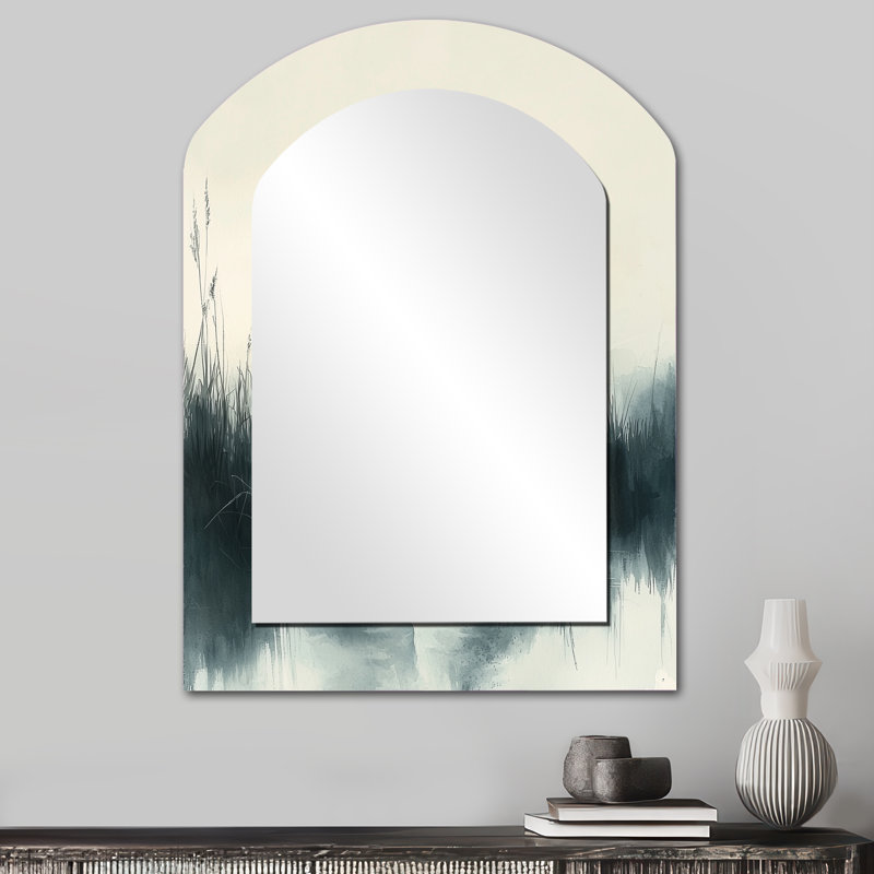 Cranes In The Misty Marsh II - Heron Miroir décoratif, miroir mural asymétrique moderne, 34 po x 25 po