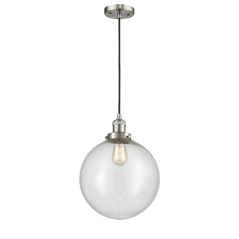 Luminaire sphère suspendu 1 lumières simple Lorene, DEL, Grainé, Nickel satiné brossé