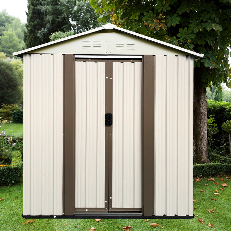 Cream White 5ftx3ft Outdoor Garden Tool Shed With Apex Roof, New Design Combining Color Scheme, Aluminum Alloy Frame For Rust - Proof Structure, Ventilated To Reduce , Overlapping Wall Panels