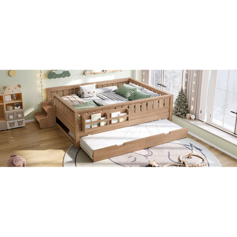 Avec tablettes intégrées et petit escalier, rails de sécurité de haute qualité et lit gigogne, Naturel, Lit double