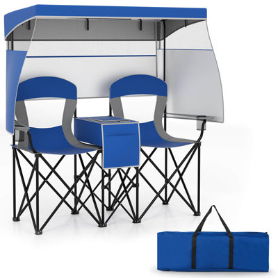 Chaise de plage double avec auvent réglable surdimensionné pliant bleu marine