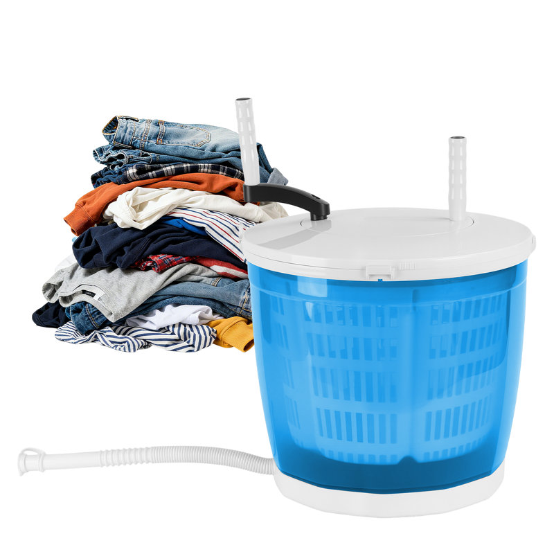 Panier à linge à manivelle, machine à laver à déplacement manuel 2 en 1 avec base à ventouse, mini laveuse, dortoir, capacité de 2 kg (bleu)