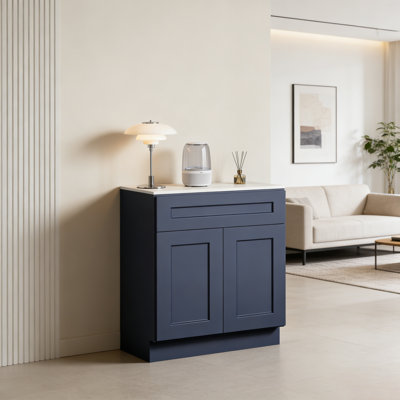 30" Navy Blue Shaker Base Cabinet With Soft-Close Door,Drawer,Space-Saving Solid Wood Unit With Adjustable Shelf For Kitchen, Bath, Laundry, Garage (30"W X 24"D X 34.5"H) (No Top)