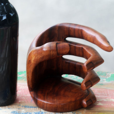 Firdaws Solid Wood Tabletop Wine Bottle Rack in Brown