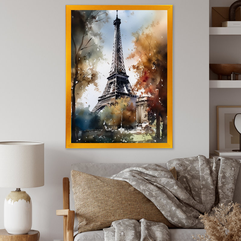«Paris On A Sunny Day II», reproduction sur toile, H 32 po x l 16 po x P 1 po, Cadre doré à une seule photo