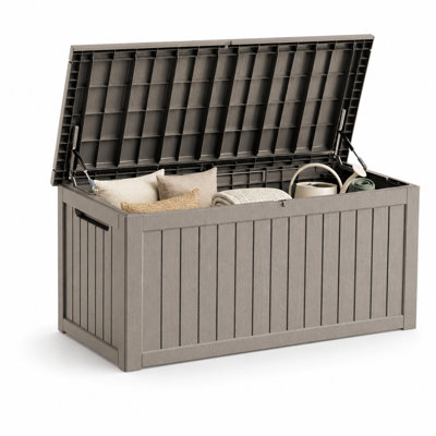 230 Gallon Extra Large Outdoor Deck Box, Weather-Resistant Resin Patio Storage Chest with Soft-Close Lid & Lockable Hasp