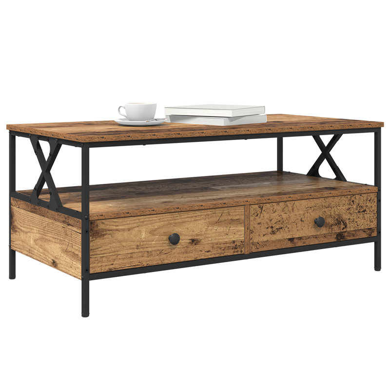 Coffee Table with Drawer Engineered wood Modern Living Room Table, Old Wood