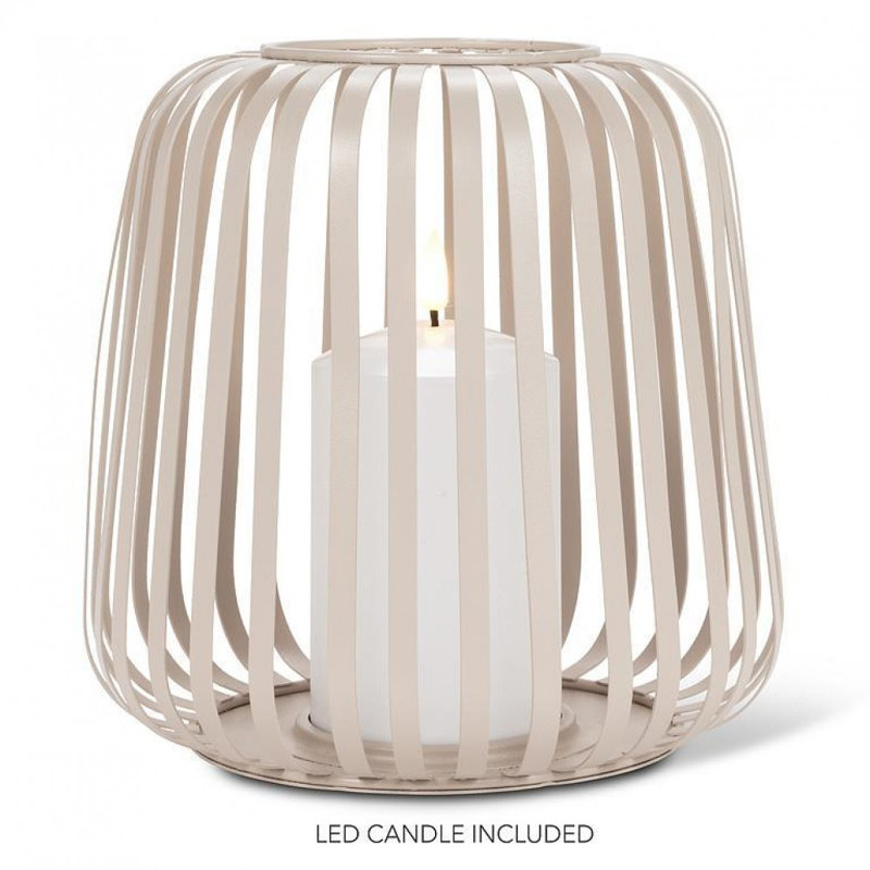 Grande lanterne cage avec lanterne à DEL, Sable, blanc, H 6,50 po x l 7,50 po x P 7,50 po