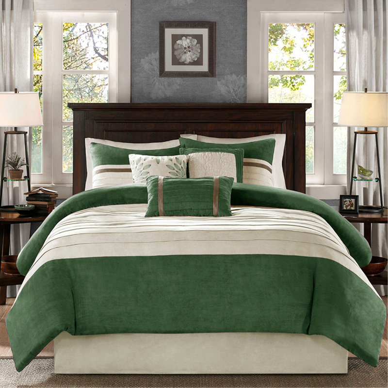 Ensemble d'édredon 7 pièces en faux suède vert 7 pièces