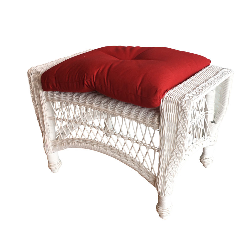 Camacho RESIN WICKER Outdoor Ottoman with Sunbrella® Cushion, White, Sunbrella Navy