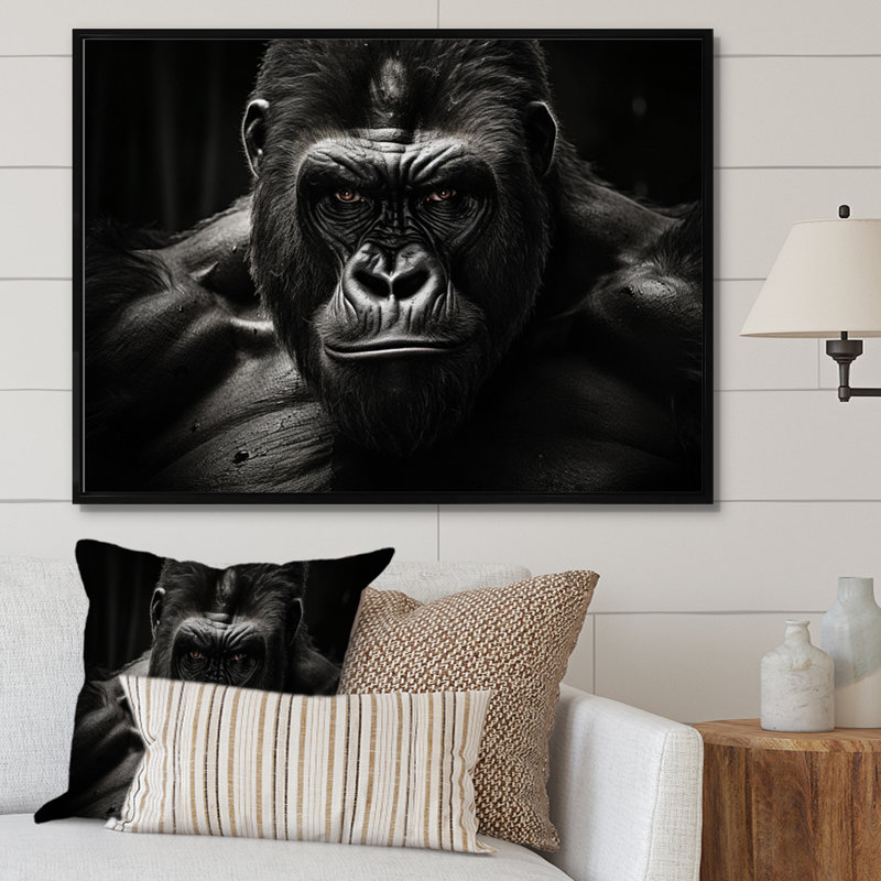 Art mural noir et blanc Gorilla Majestic II - Gorilla, 16" H x 32" W, Cadre flottant noir