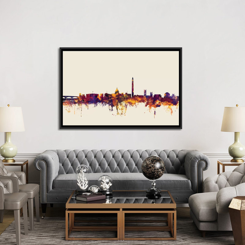 Série horizon : washington, d.c., impression sur toile tendue beige, H 40 po x l 60 po x P 1,5 po, Toile avec cadre noir