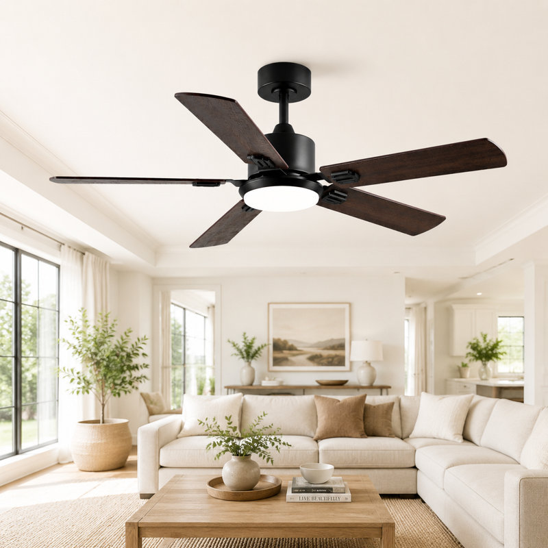 Ventilateur de plafond à DEL à intensité variable de 52 po avec télécommande 3CCT et mémoire de minuterie à moteur à courant continu pour le salon ou la cuisine
