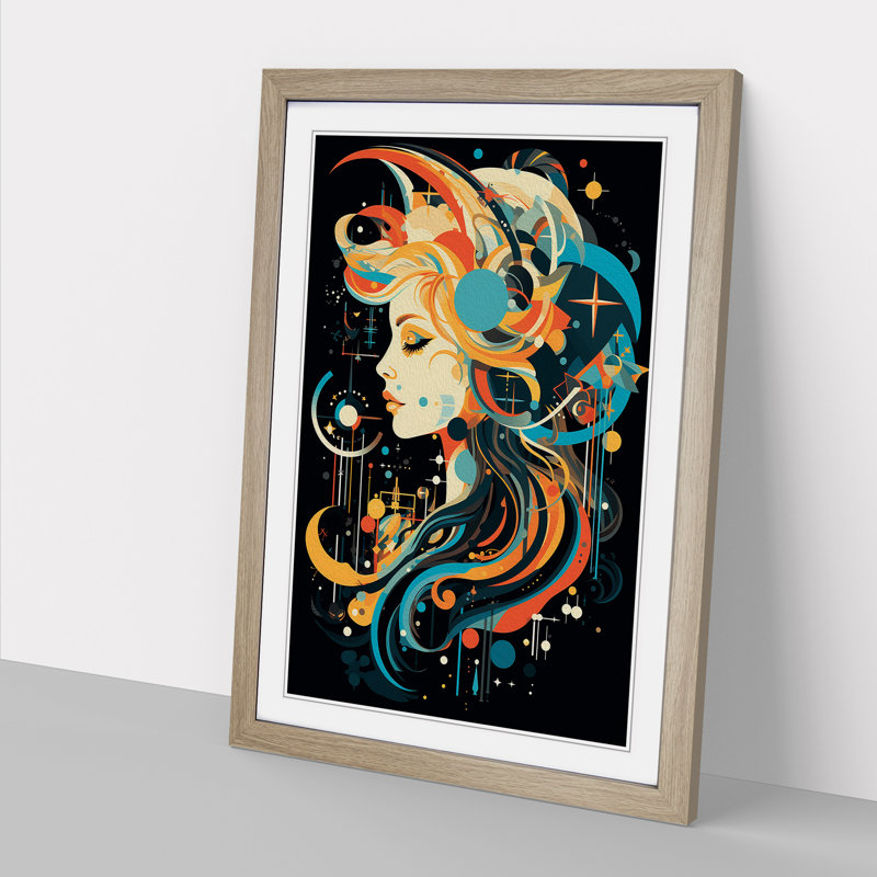 Aquarius Zodiac Constructivism - Framed Print, 64cm H x 46cm W x 2cm D, Oak Framed