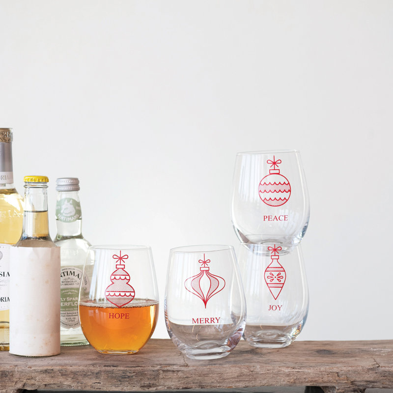 Verres à vin sans pied avec ornements et imprimés de mots