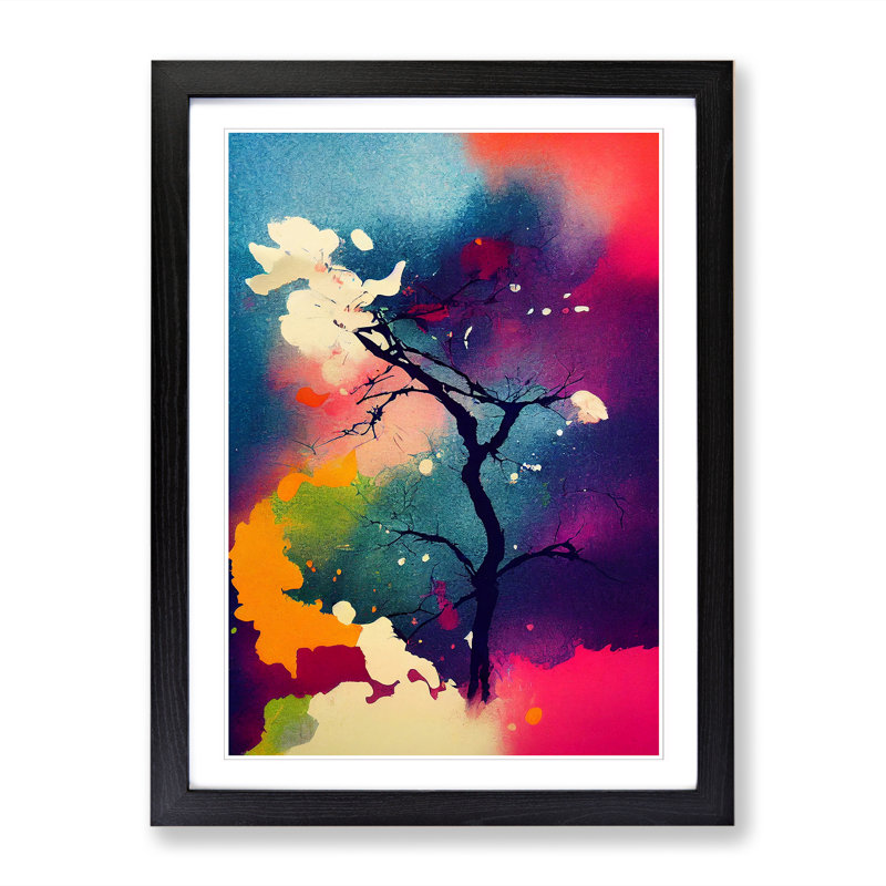 Steinway Japanese Forest Paint Splatter Vol.1 - Picture Frame Print, 34cm H x 25cm W x 2cm D, Walnut