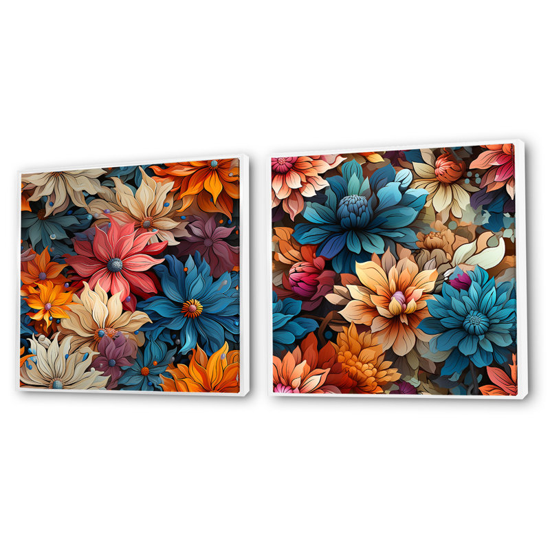 Houilles - Ensemble de 2 collages floraux carrés, Cadre flottant blanc, H 30 po x l 61 po