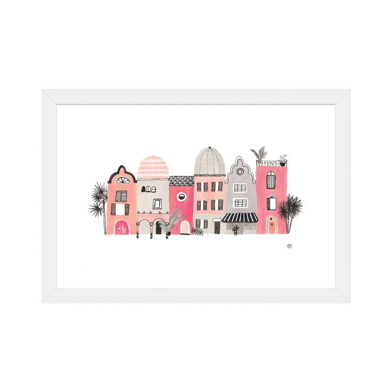 « row of houses », art, H 16 po x l 24 po x P 1 po, Papier avec cadre blanc