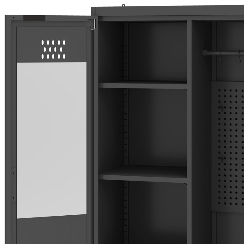  Armoire de rangement 71 po en métal avec tablettes réglables, armoire à vide et à outils avec portes, tiroir et capteur d'éclairage, acier noir