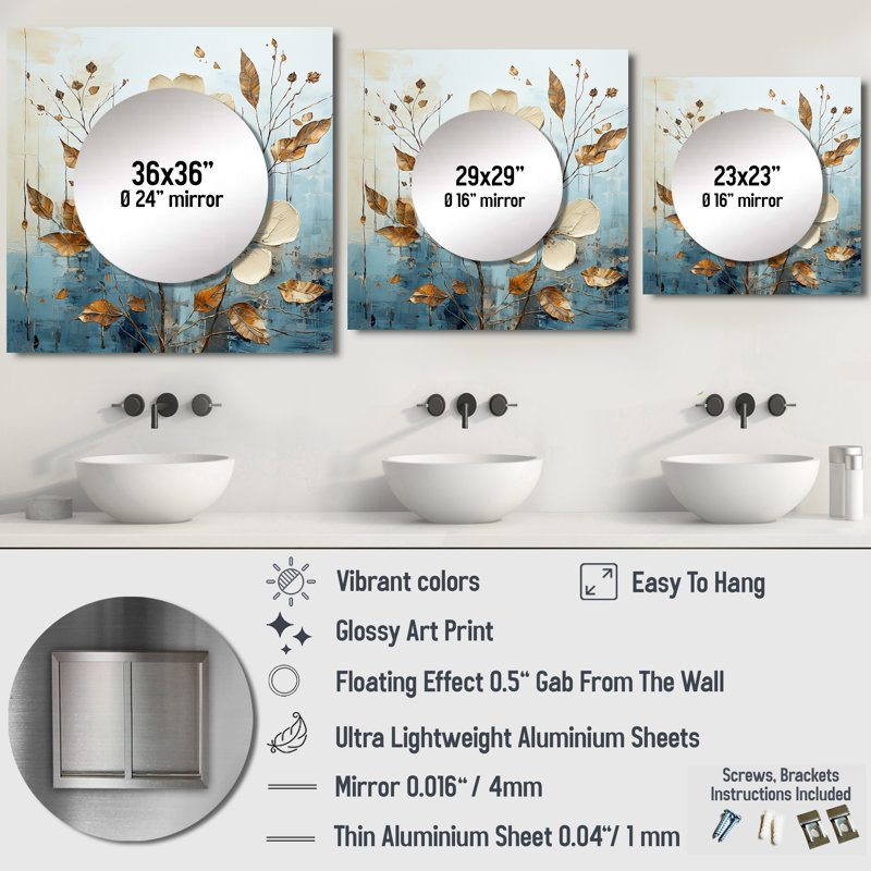 Deella - miroir mural carré pour salle de bain, 36 po x 36 po