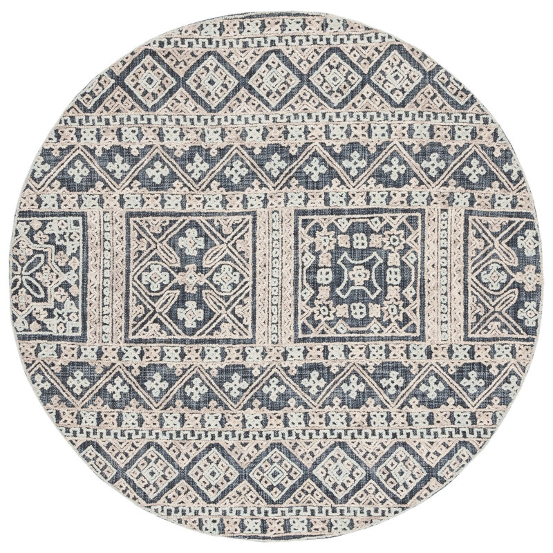 Hand Tufted Wool/Cotton Southwestern Rug in Beige/Gray, Round 7'