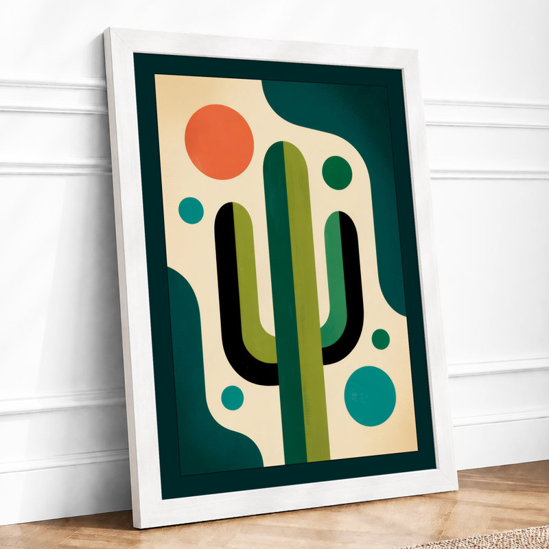 Geometric Cactus Mid-Century - Framed Print, A4 - 29.7 x 21.0 cm, White