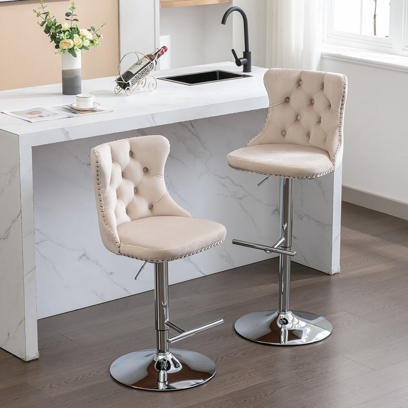 Tabourets de bar pivotants beiges à hauteur réglable avec repose-pieds, Beige