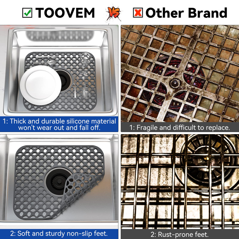 2 tapis antidérapants en silicone pour cuisine, tapis de protection d'évier résistant à la chaleur avec drain arrière pour évier en porcelaine en acier inoxydable