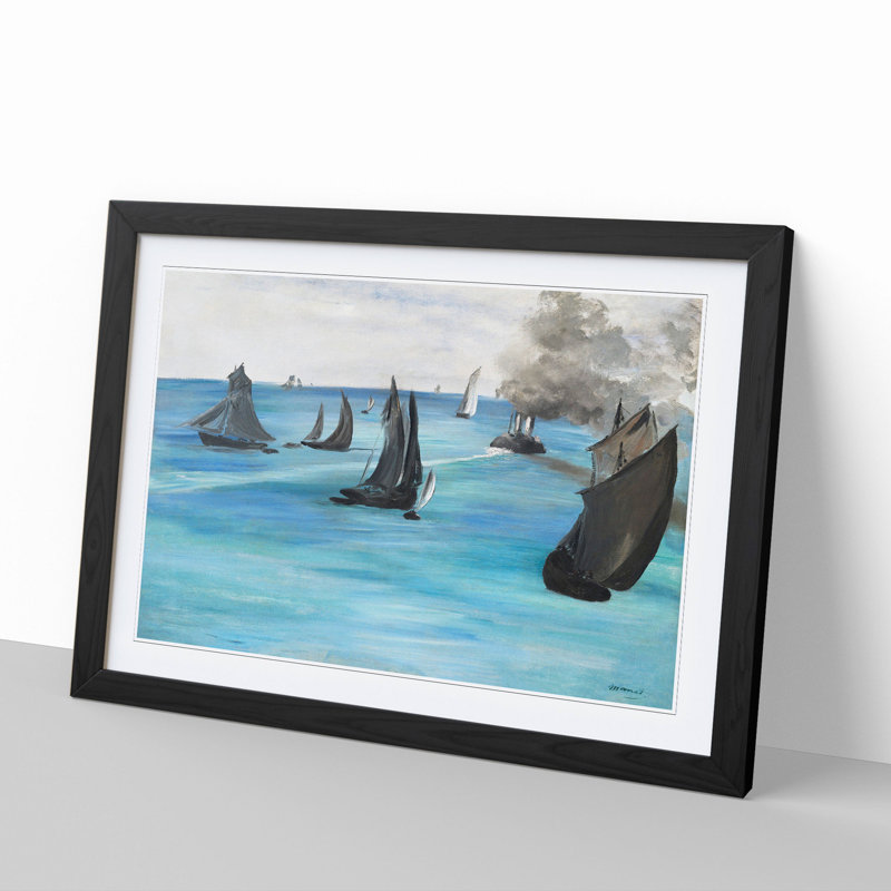 Sea View, Calm Weather by Edouard Manet - Picture Frame Painting, 27cm H x 36cm W x 2cm D, Black Framed