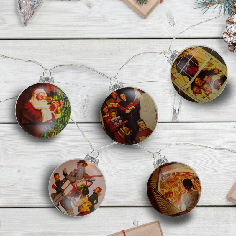 Ensemble de 5 lumières à disque de Noël en verre Norman Rockwell