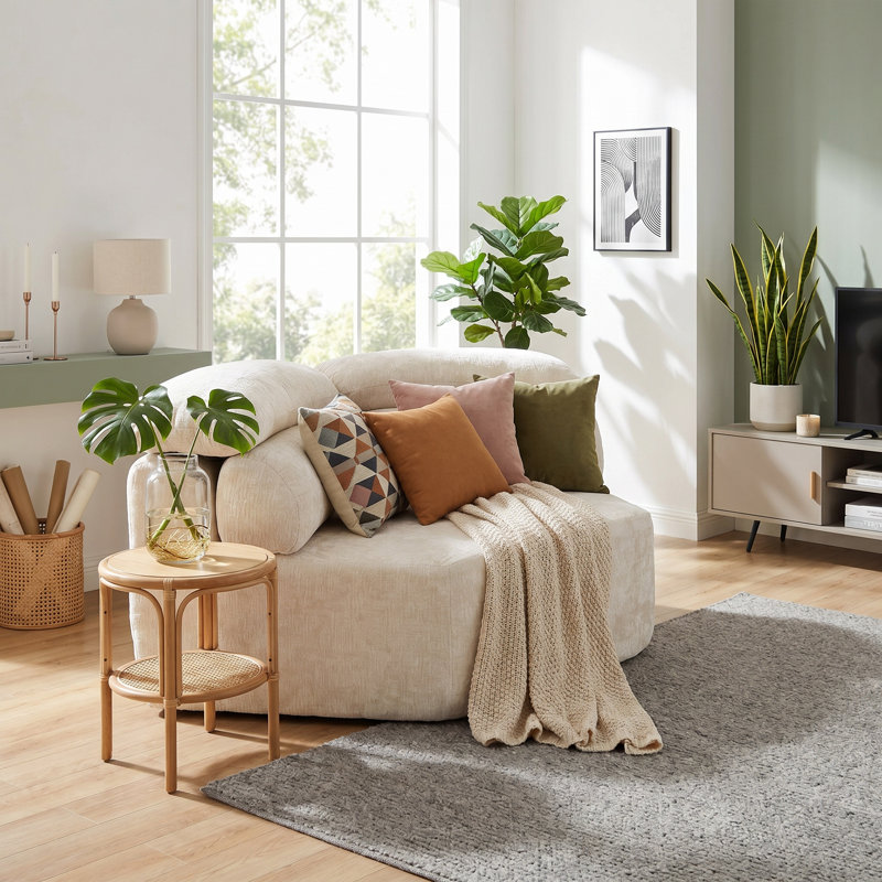 Méridienne moderne 53 po à une place, canapé enveloppant en chenille de conception pentagonale, fauteuil d'appoint modulaire avec 3 coussins, siège en mousse et ressorts de forme nuage, base antidérapante
