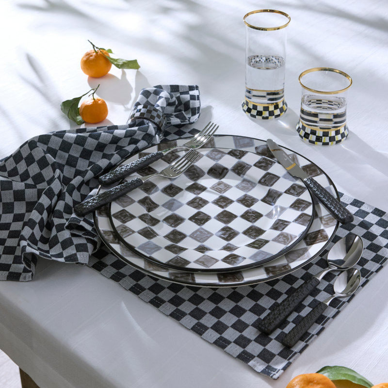 Pink Check Dinner Plate, Black