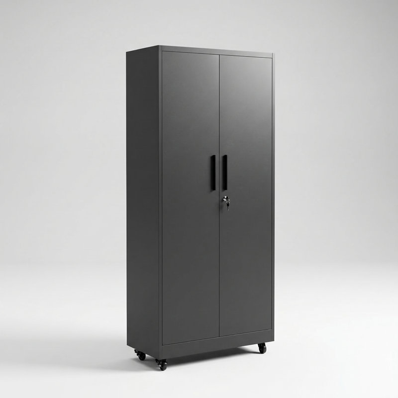 Heavy-Duty Rolling Metal Storage Cabinet with Lockable Wheels and Adjustable Shelves for Garage and Workshop Organization