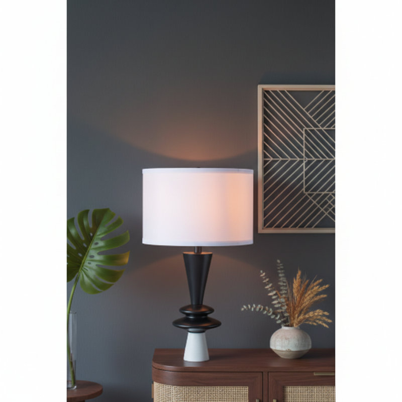Lampe de table en aluminium noir D15x26,7, Noir / blanc